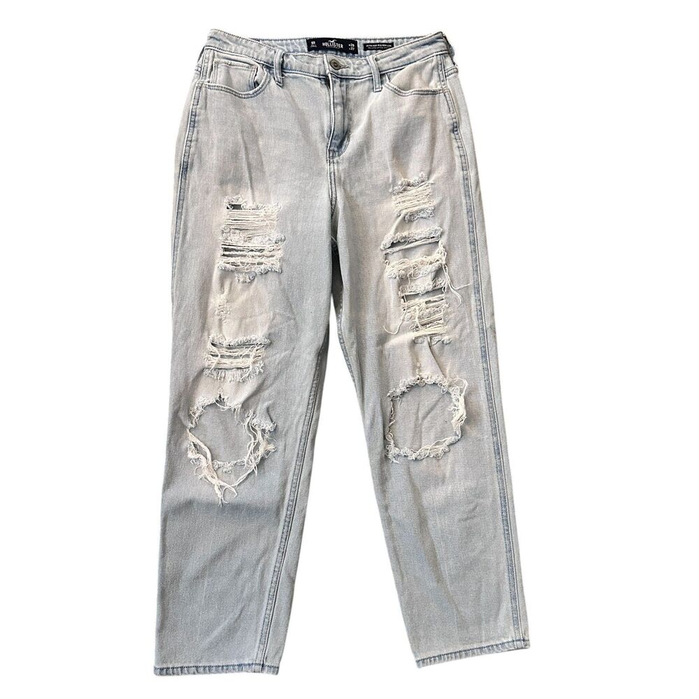 Hollister Light Wash Distressed Ultra High-Rise Mom Jean‎ Size 9R W29 L27